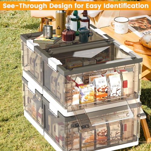 50QT Foldable Stackable Clear Plastic Storage Bins with Lids and Wheels F6651