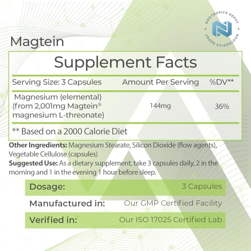 Magtein Magnesium L-Threonate Capsules 90 Count Mineral Supplement M94058