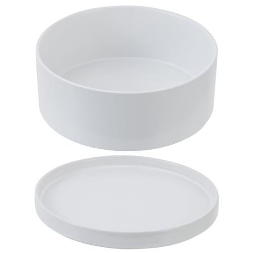 White Ceramic 7 Inch Plant Pot with Drainage Hole and Removable Tray L281