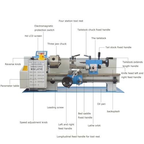 Mini Metal Lathe 750W Benchtop Precision Horizontal Lathe 0-2500rpm Variable Speed 7"*14" 110V S659904