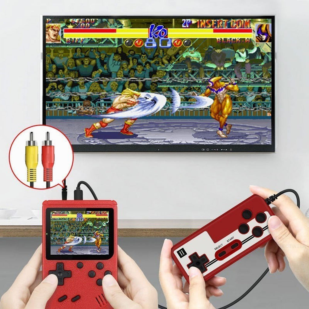 Red mini handheld electronic game console with 3.0-inch color LCD, built-in 400 games O266980