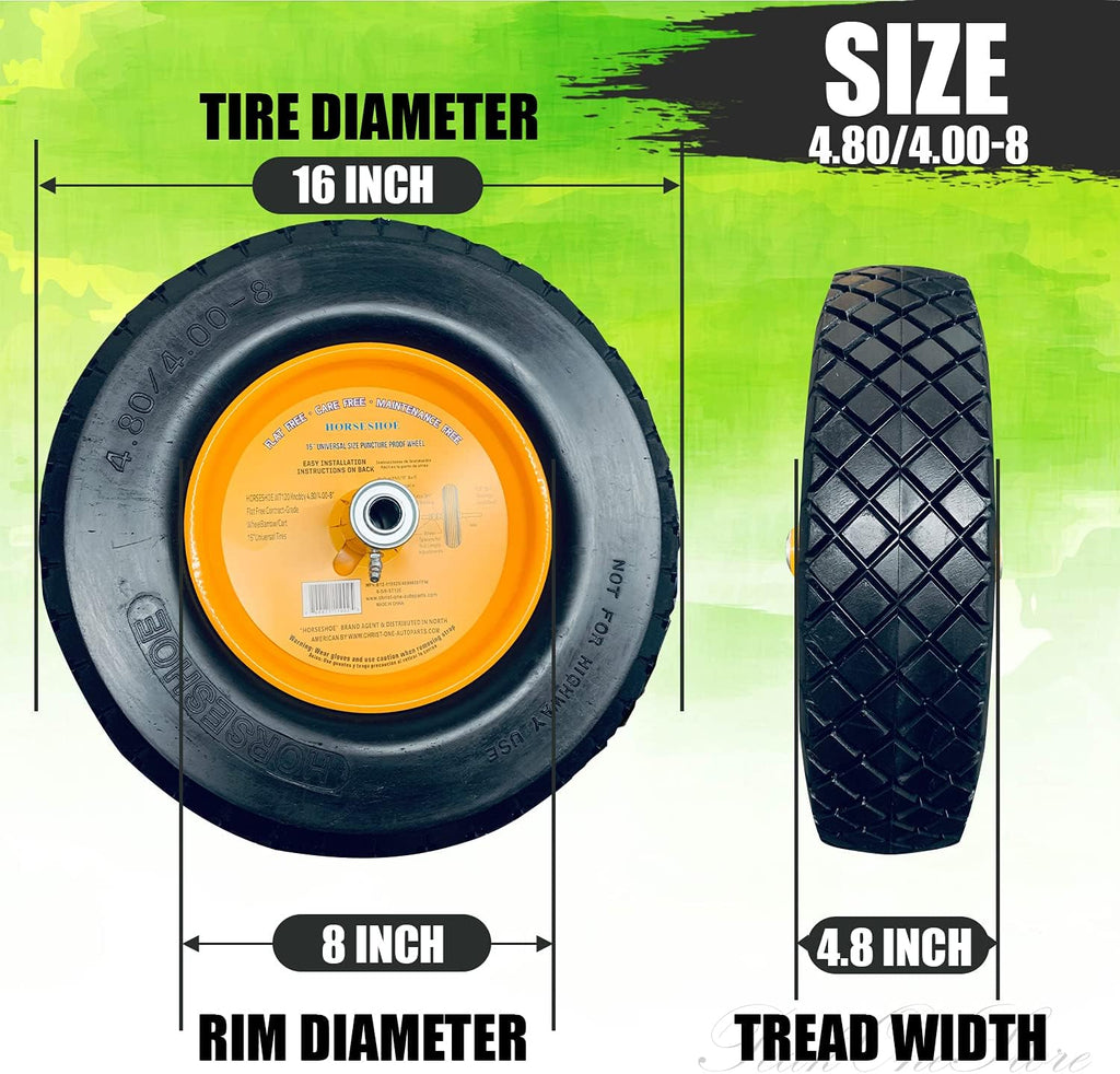 2Pk 4.80/4.00-8 Flat Free Solid Wheelbarrow Tire with Steel Rim A768807