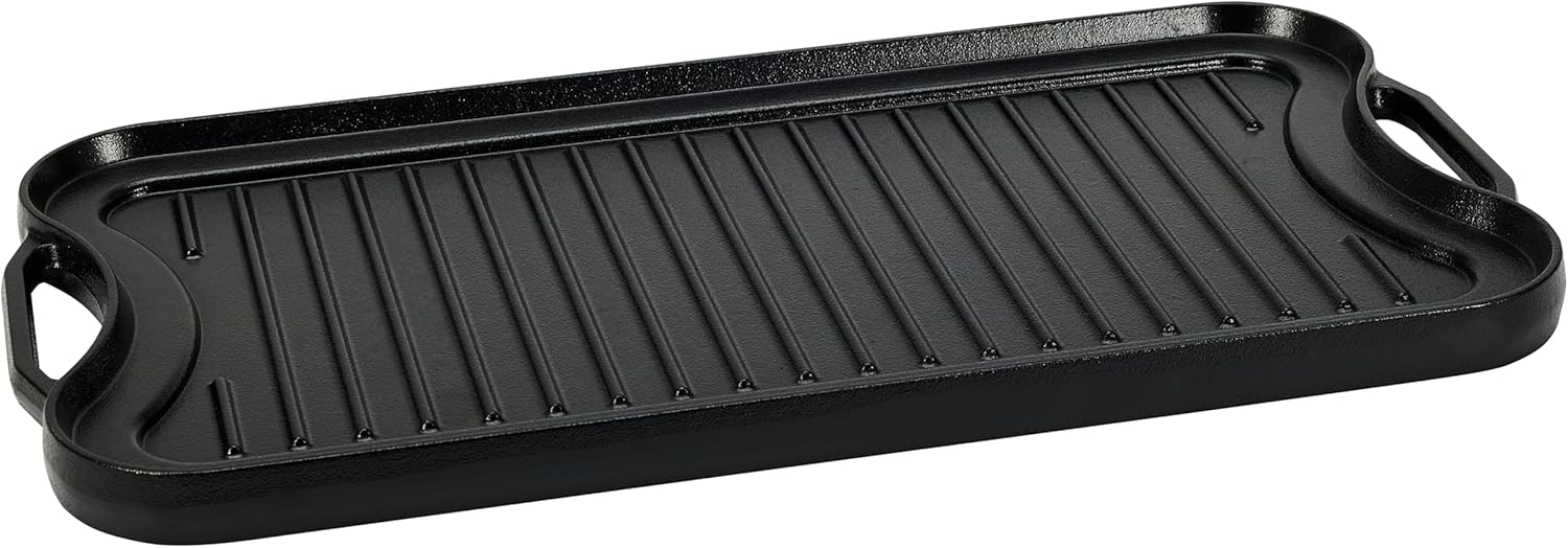 Pre-Seasoned Cast Iron Reversible Rectangular Grill Griddle, Black, 20 x 10.39 x 0.98 inch T892