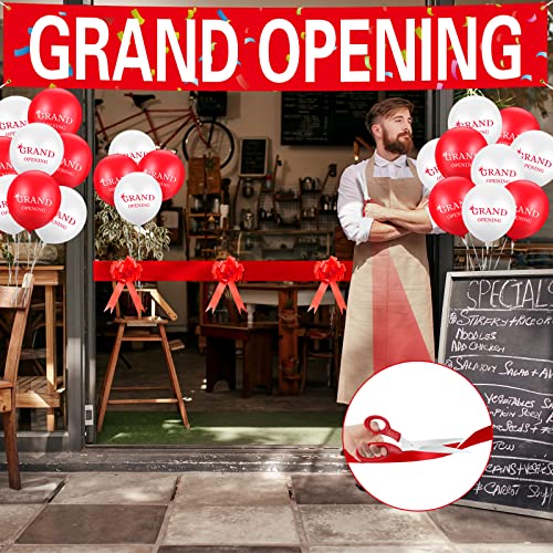 Red Grand Opening Ribbon Cutting Ceremony Kit with 10'' Scissors 40 Pcs Balloons Satin Ribbon Bows J59622