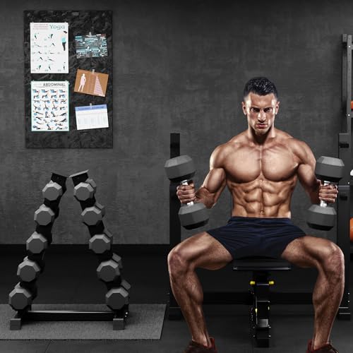 Rubber Coated Hex Dumbbell Weight Set With Rack B8179