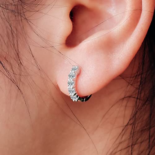 Moissanite Hoop Earrings, Sterling Silver Earrings Plated 18K White Gold J39647