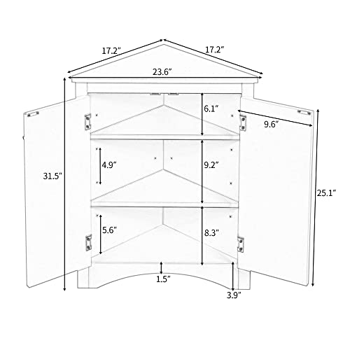 Brown Freestanding Corner Cabinet with 2 Adjustable Shelves and 2 Doors G235