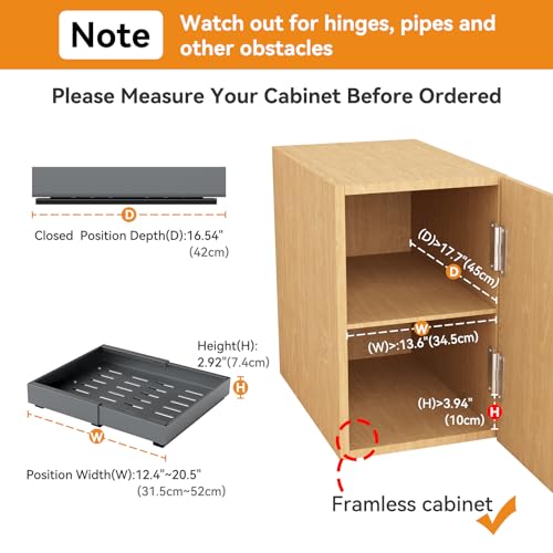 16.6" Deep Extendable Cabinet Slide Out Shelves with 3 Rails, 1 Pack B71509