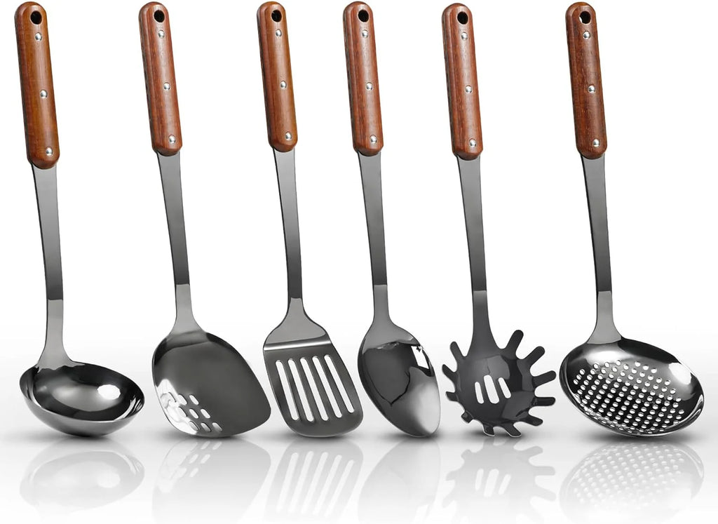 6 Piece Stainless Steel Kitchen Utensil Set with Wooden Handle J506580