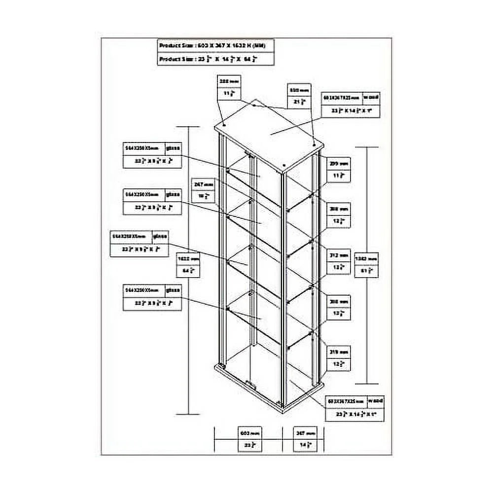 Black 5 Shelf Glass Curio Cabinet Z317648