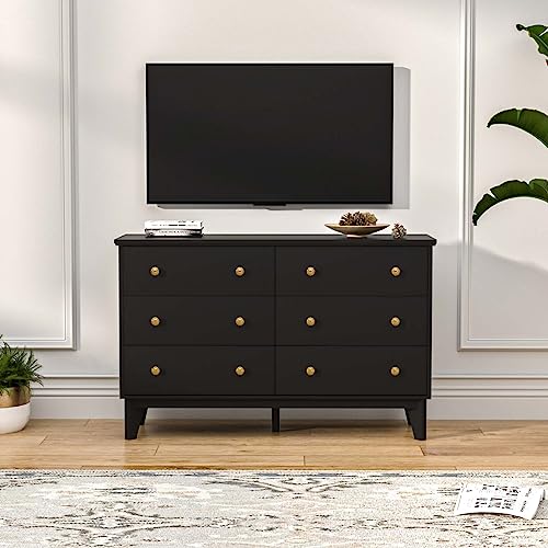 White 6 Drawer Wood Dresser with Gold Knobs A509187