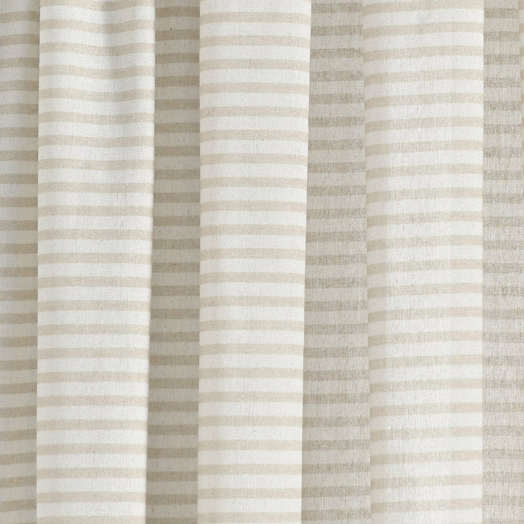 Boho Coastal Horizontal Ticking Stripe Tassel Window Curtain Panel Set