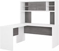 L-Shaped Desk with Hutch in Pure White & Gray I26701