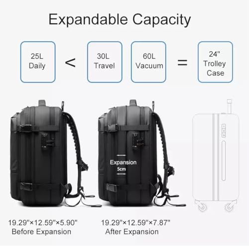 60L Expandable Water Resistant Backpack (Grey) V646