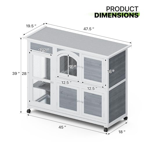 47.5" 2 Story Rabbit Hutch with 2 Removable Tray Waterproof Roof W765130