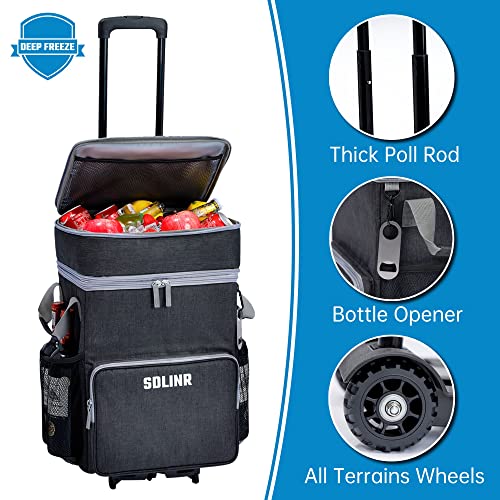 Large Rolling Cooler, Leakproof Insulated Soft Cooler Bag with Wheels and Handle A81823