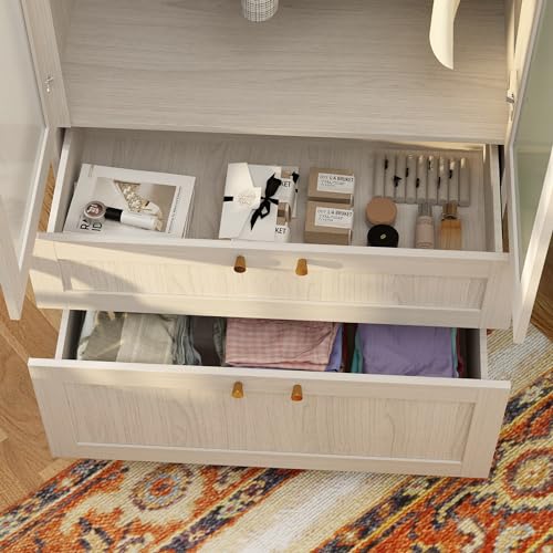 Large Wooden Wardrobe Cabinet with Frosted Glass Doors and 2 Drawer N47316