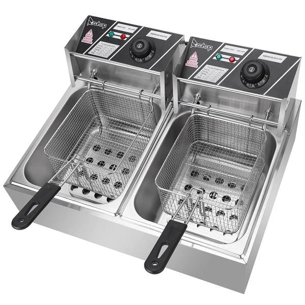 Stainless steel double-cylinder electric countertop deep fryer 12.7QT 12L 5000W T36860