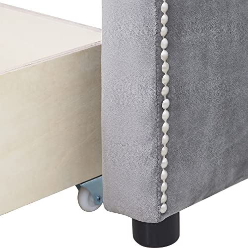 Gray Velvet Twin Daybed with 2 Drawers C399