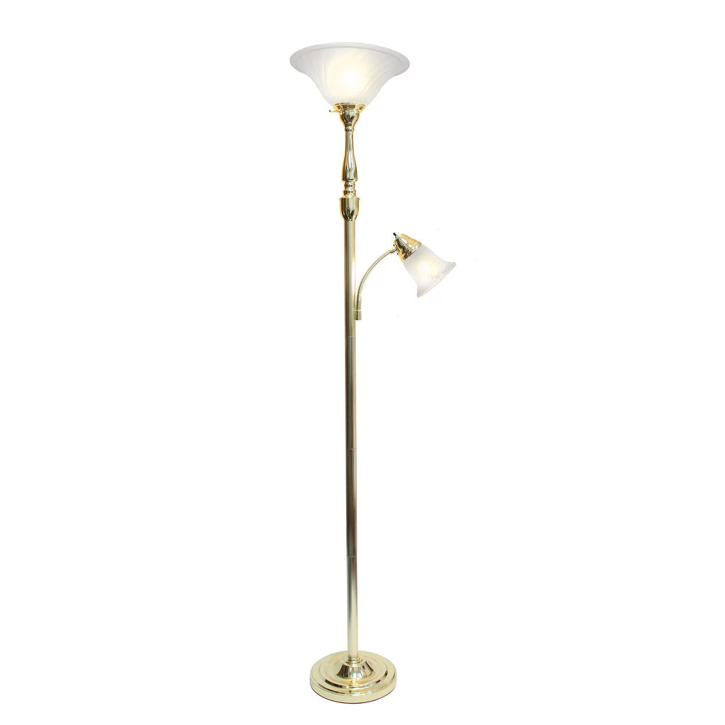2 Light Torchiere Floor Lamp with White Marble Glass, Brushed Nickel G15322