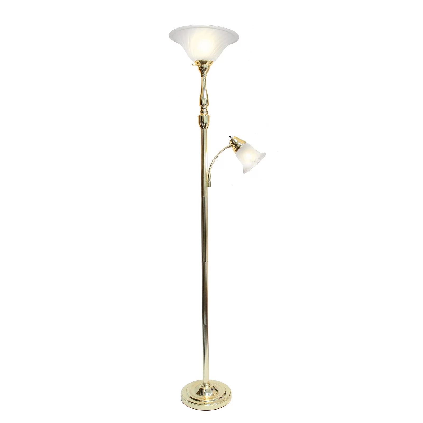 2 Light Torchiere Floor Lamp with White Marble Glass, Brushed Nickel G15322
