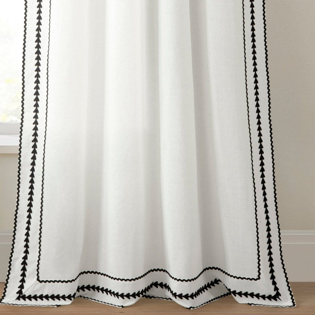 Olivia Ric Rac Embroidery Border Window Curtain Panel
