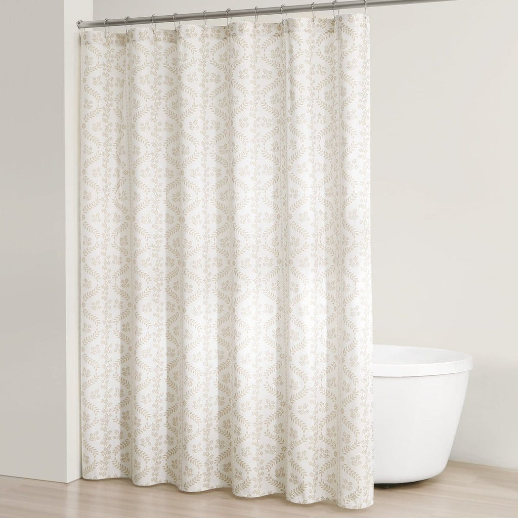 Doreen Delicate Floral Linen Textured Shower Curtain