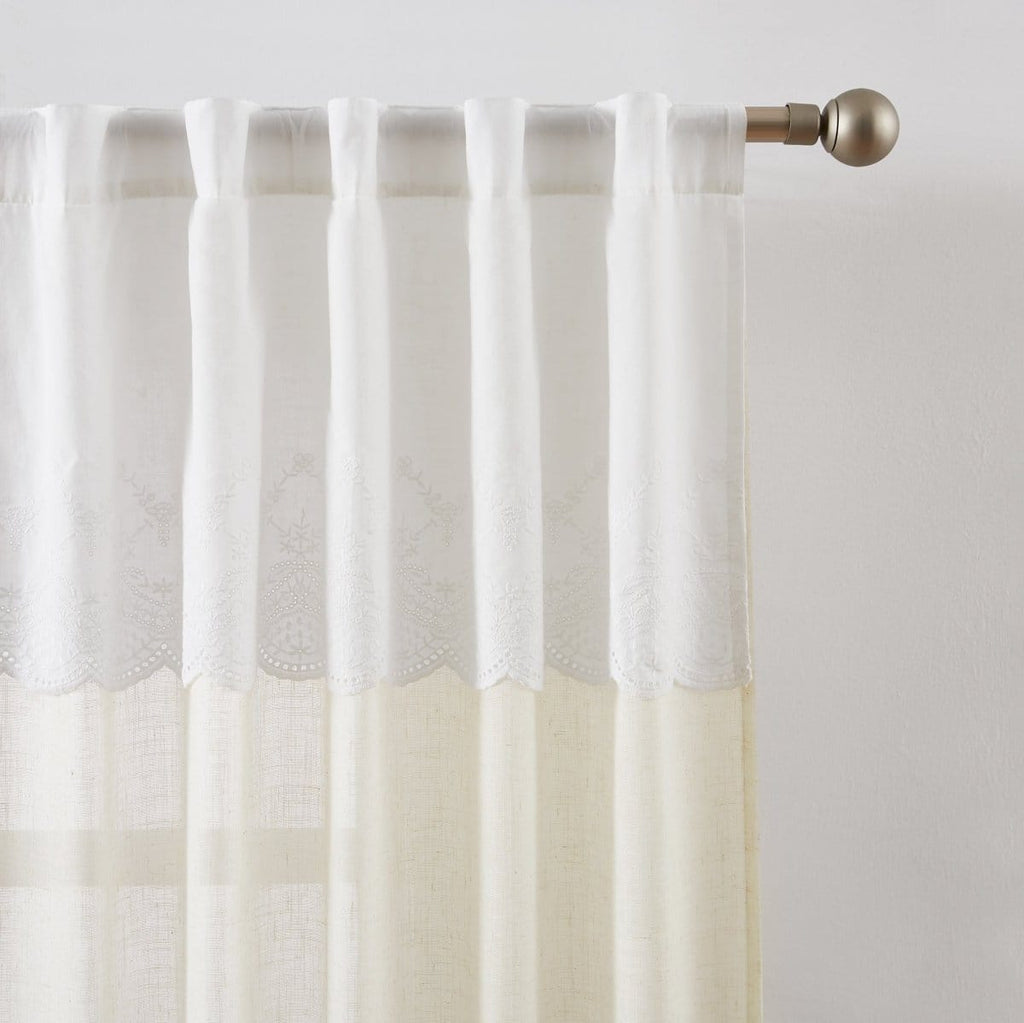 Brigitte Embroidery Eyelet Scalloped Edge Window Curtain Panels