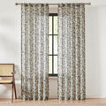 Lillian Block Print Linen Textured Window Curtain Panels