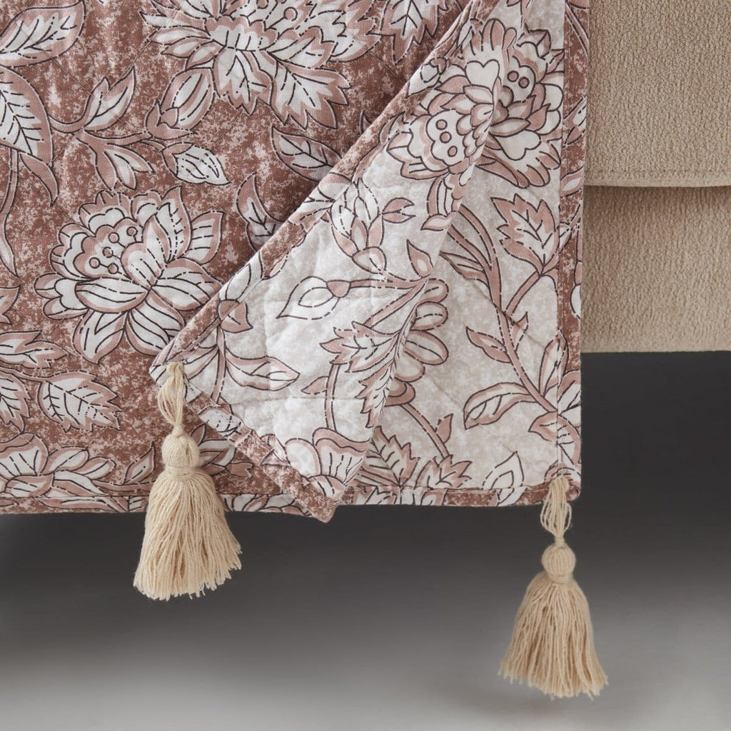 Zara Floral Block Reversible Cotton Throw Blanket