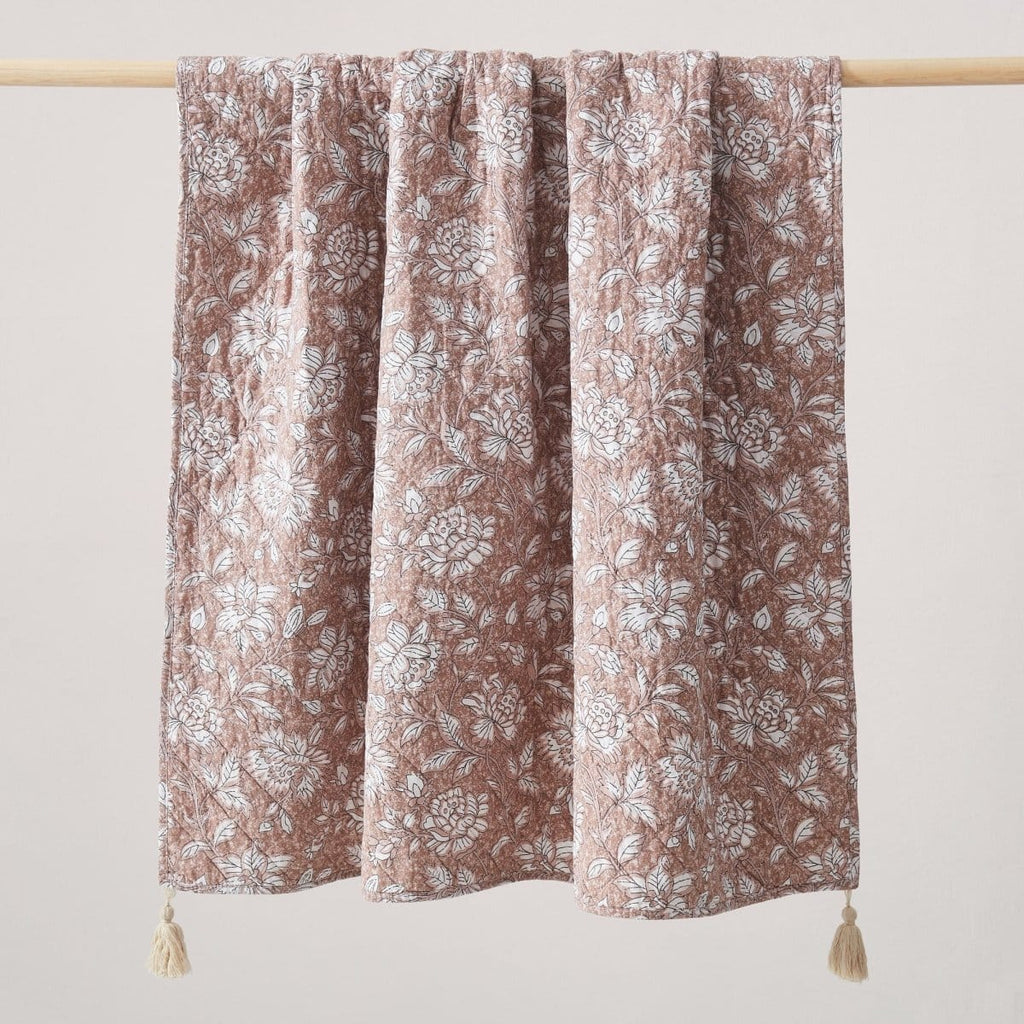 Zara Floral Block Reversible Cotton Throw Blanket