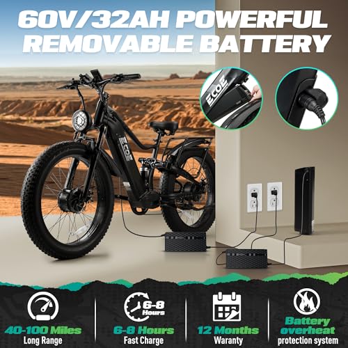 5000W Dual Motor Electric Bike with 60V 32AH Battery 26x4 Fat Tire Full Suspension 7-Speed Gear Z110687