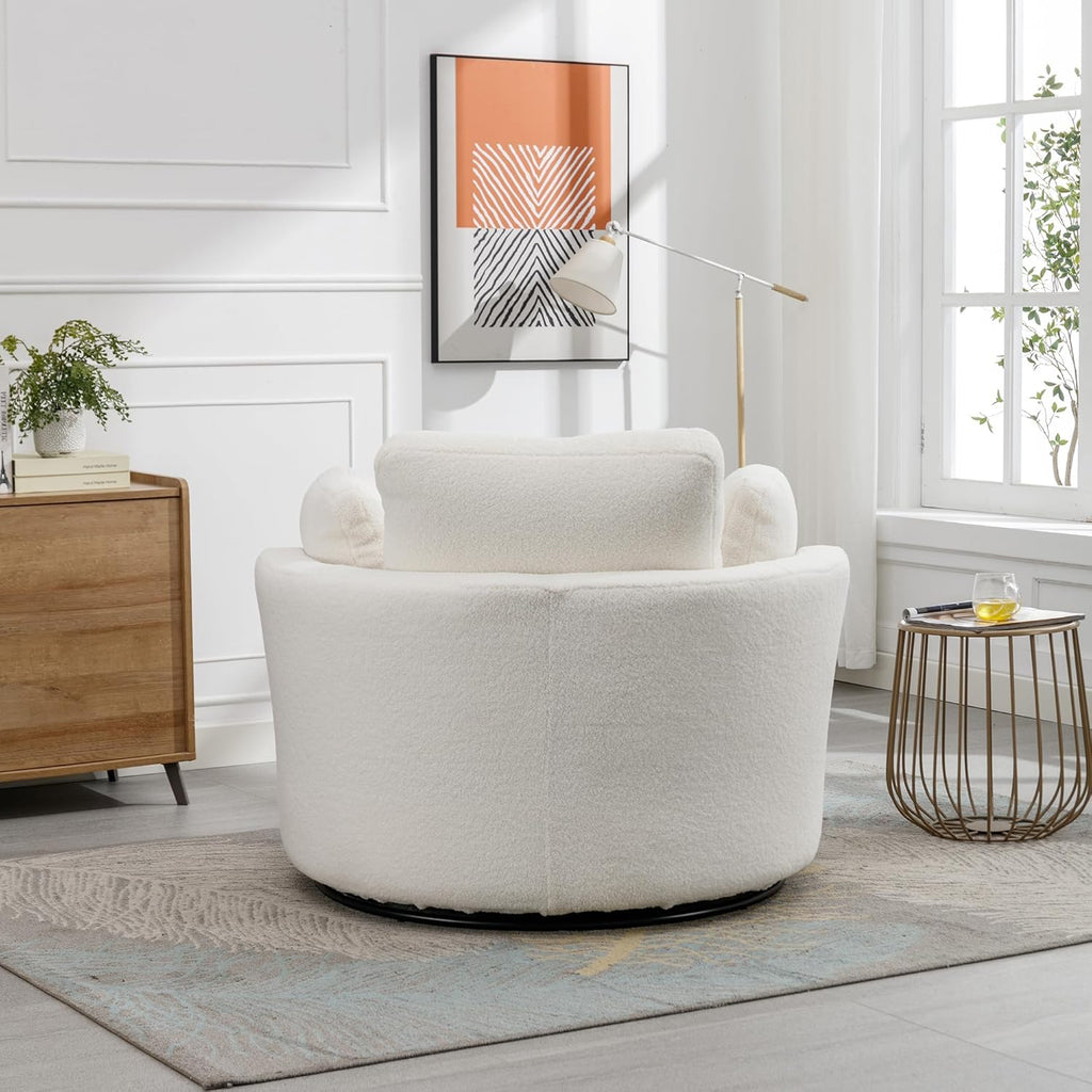 Ivory Sherpa Oversized Swivel Accent Barrel Chair W474964