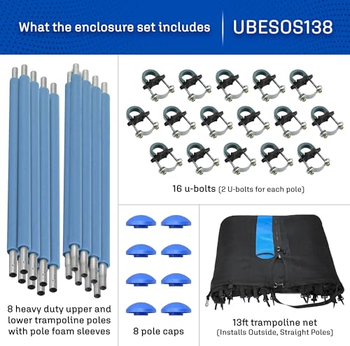 Trampoline Safety Enclosure Set for 12FT 13FT 14FT 15FT Frames includes Net Poles Hardware V691