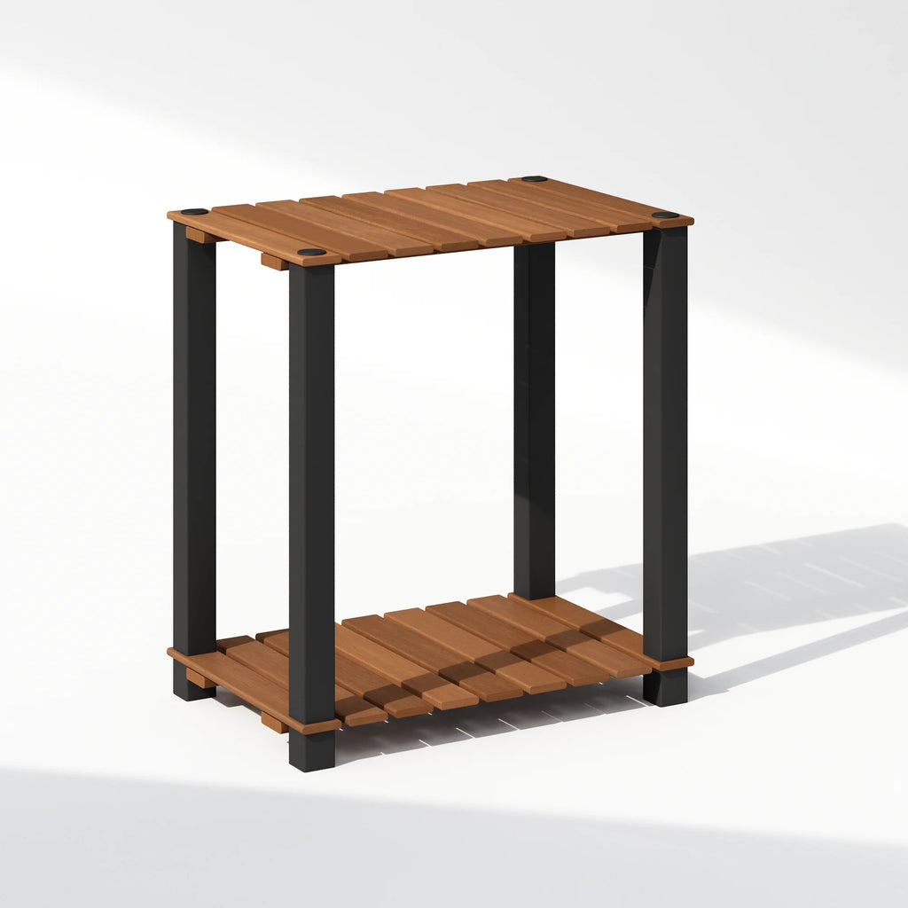 Natural Black 2-Tier Wood Slat End Table with Open Shelves A840