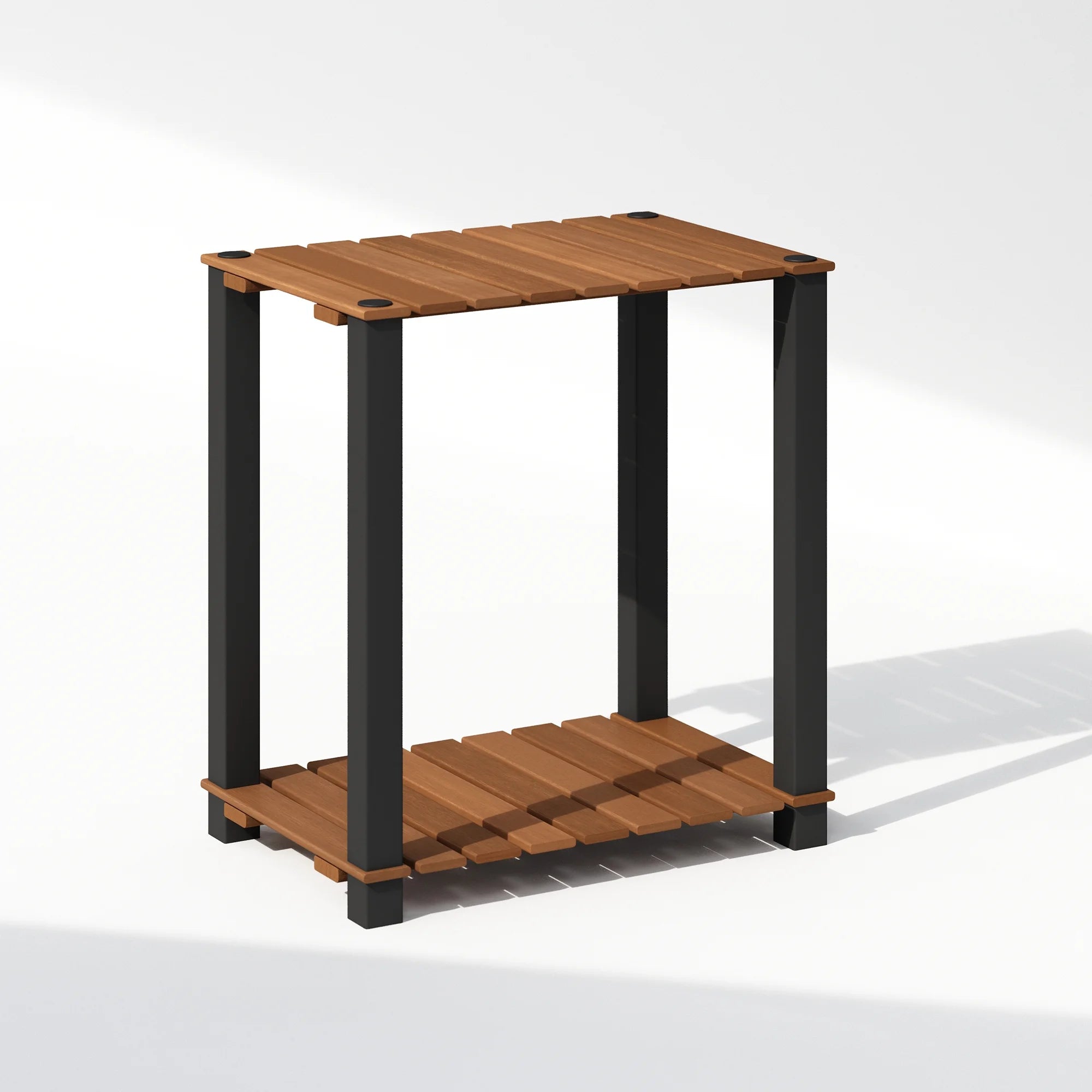Natural Black 2-Tier Wood Slat End Table with Open Shelves A840