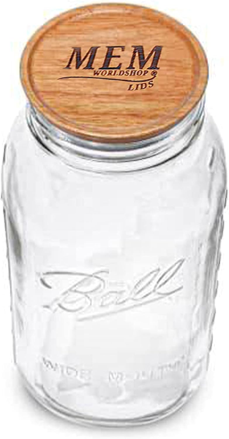 Wide Mouth 64 oz Half Gallon Mason Jar with Wooden Storage Lid P88630