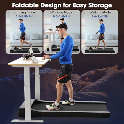 Smart Walking Pad, Under Desk Treadmill, 2 in 1 Portable Compact Desk Treadmill with Remote Control LED Display K15396