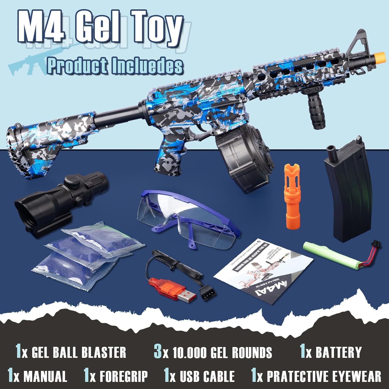 Blue Electric Gel Ball Blaster with Goggles H8187