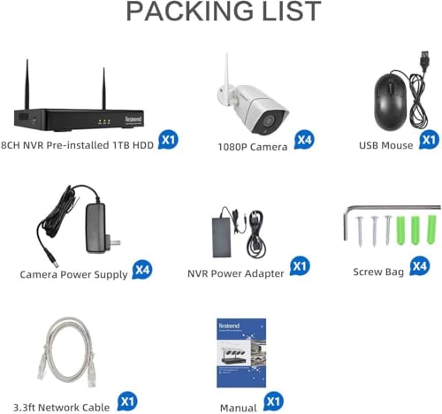 5MP 8 Camera Wireless Security Camera System with 8CH NVR 3TB Hard Drive Night Vision T59524