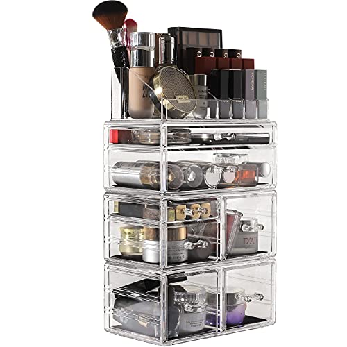 Large Clear Makeup Organizer with 8 Drawers, Set of 3 S18450
