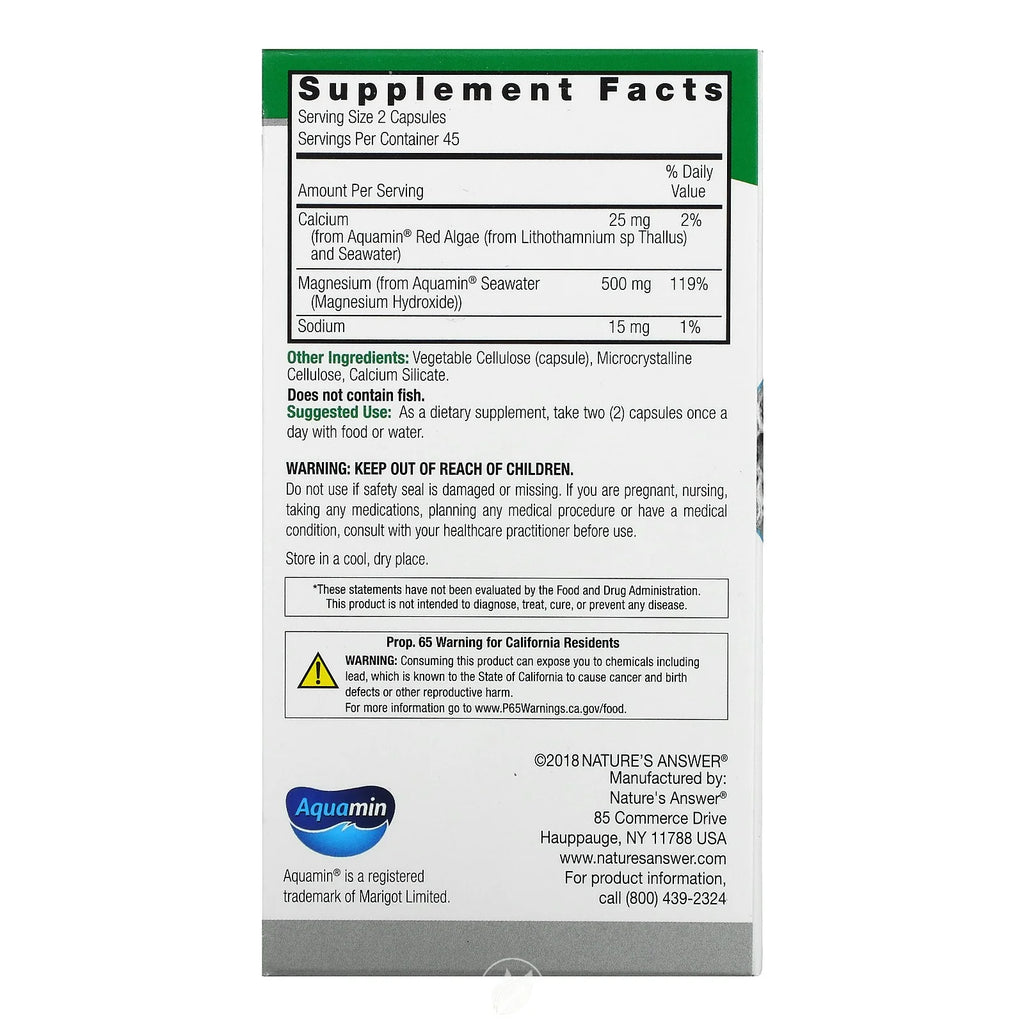 90 Vegetarian Capsules Marine Based Magnesium 500 Mg Pack of 2 B28096