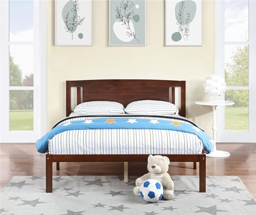 Grey Twin Solid Pine Wood Platform Bed Frame with Headboard W578985
