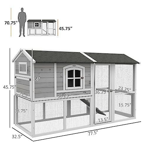Light Gray Wooden Chicken Coop with Nesting Box and Removable Tray A989