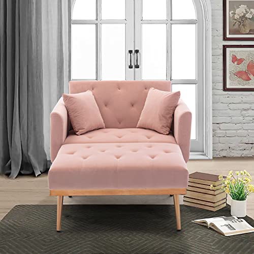 Beige Velvet Chaise Lounge Chair with Adjustable Backrest E85654