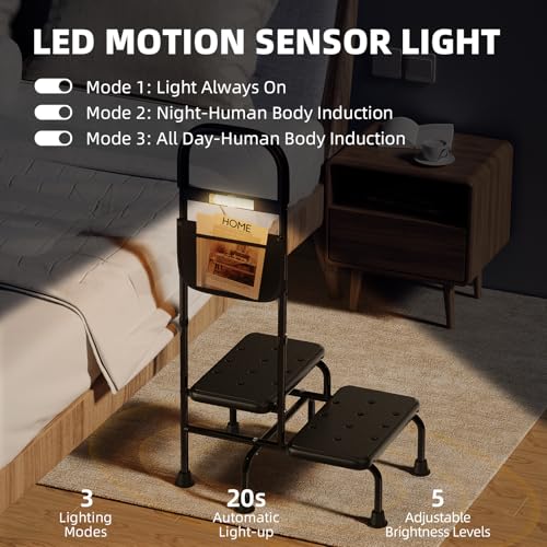 2 Step Stool with Handle Non-Skid Platform LED Light Q186
