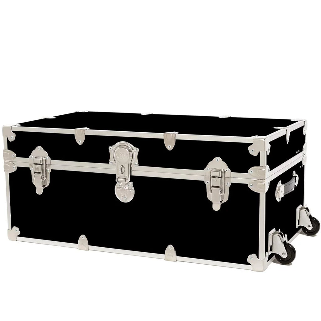 Large Leather Embossed Vinyl Trunk with Removable Wheels 32"x18"x14" (Black) P345