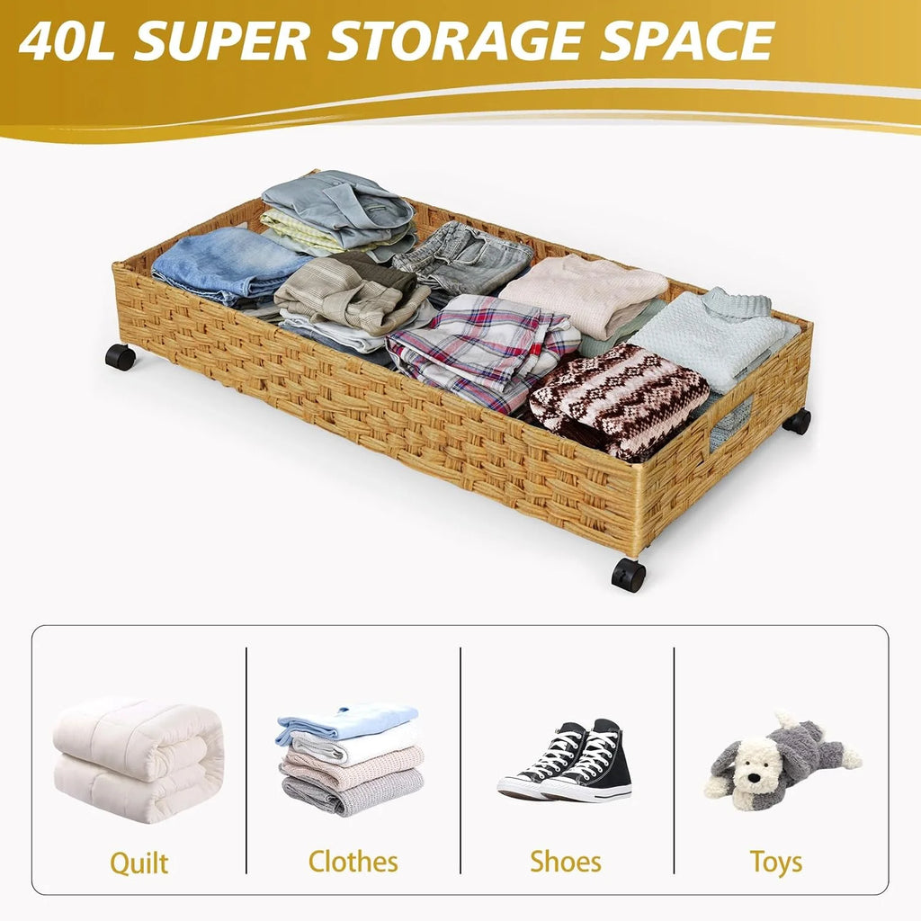 2 Pack 31.5in Rolling Rattan Under Bed Storage Bins S546
