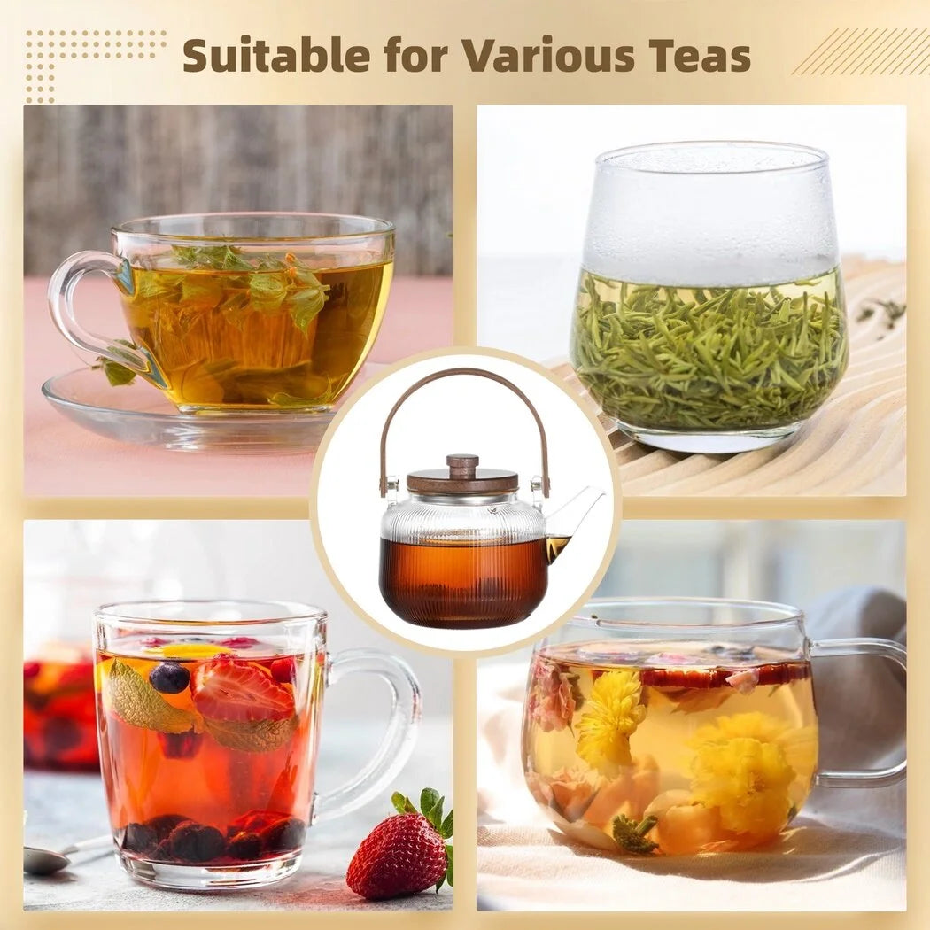 34oz Borosilicate Glass Stovetop Teapot with Removable Infusers and Wooden Lid U76313
