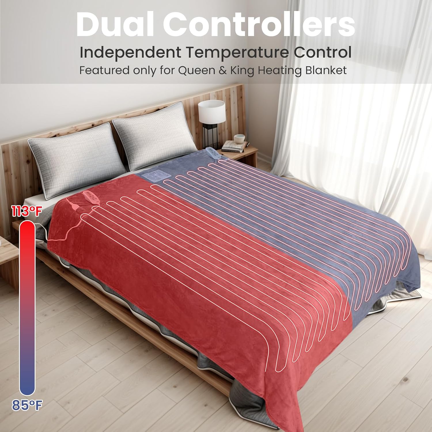 King Size 100"x90" Dual Control Flannel Electric Blanket K98607